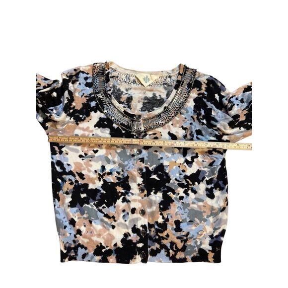 Anthropologie HWR Monogram Beaded Collar Crop Cardigan Sweater Abstract Pattern - Picture 6 of 14